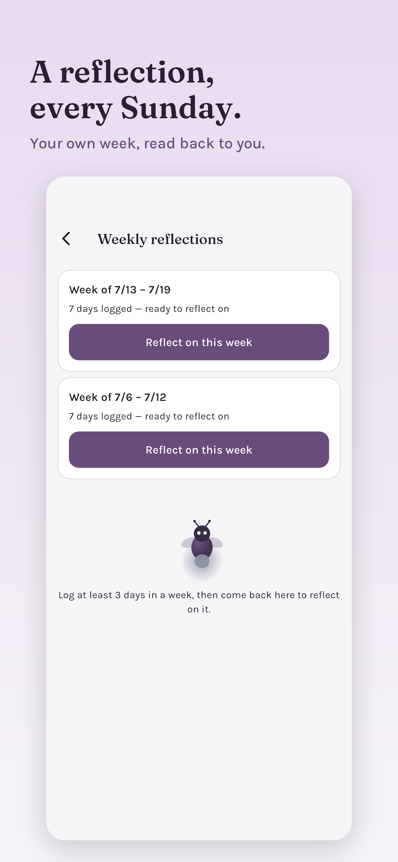 Weekly reflections screen